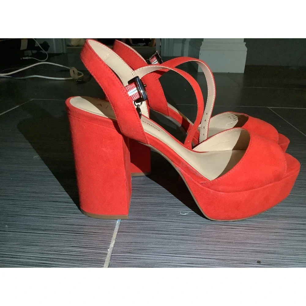 Armani‎ Exchange Red Suede Platform Block Heel Slingback Sandals Peep Toe Women